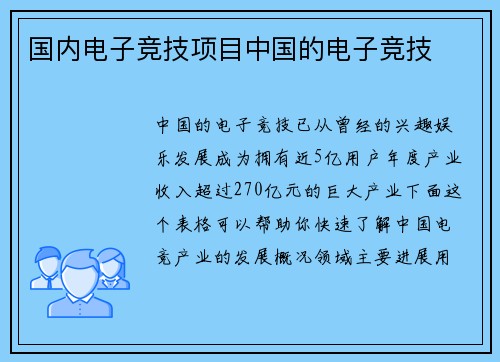 国内电子竞技项目中国的电子竞技